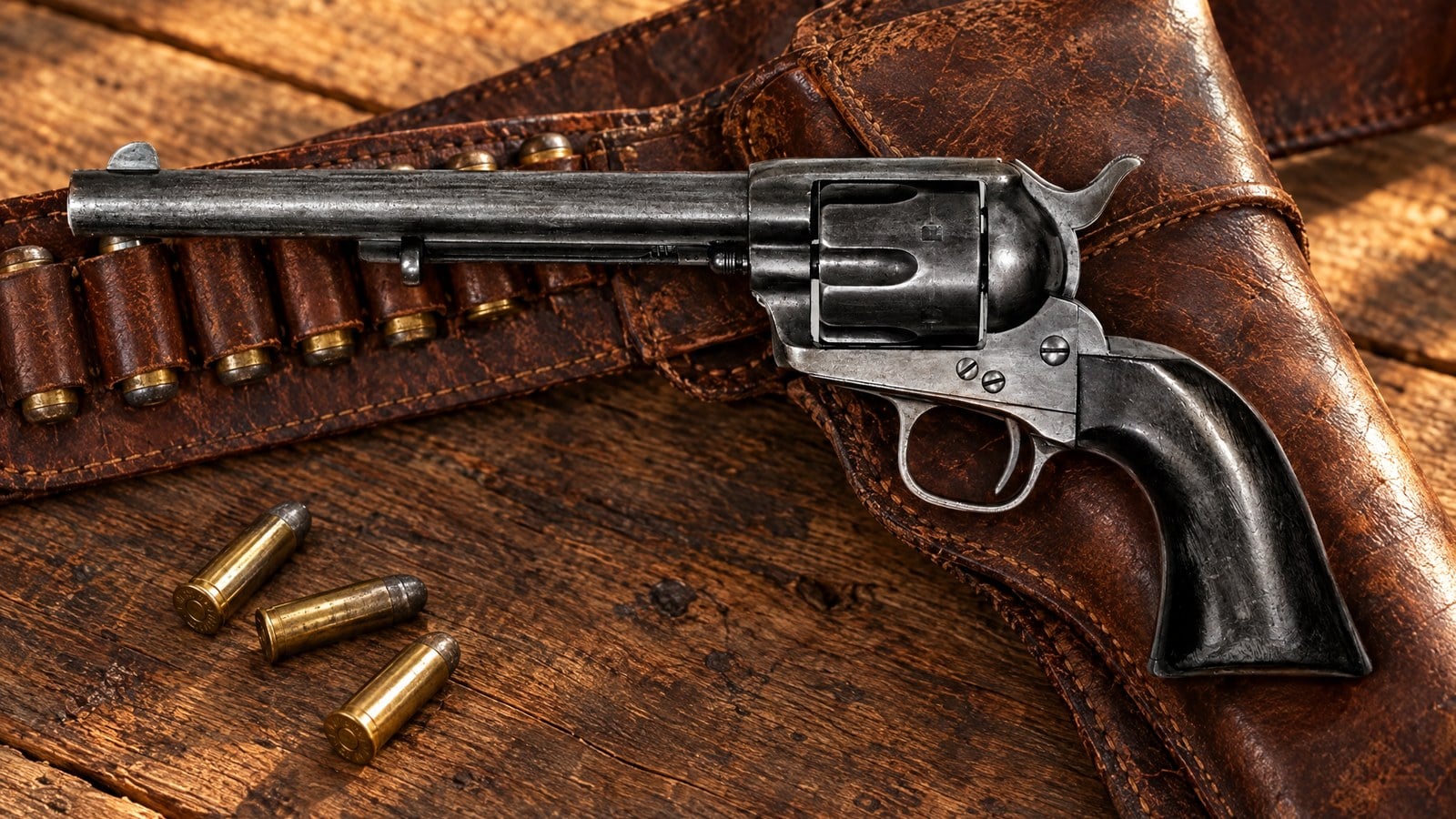 Classic revolvers: an original Colt Single Action Army on a leather gun belt and holster