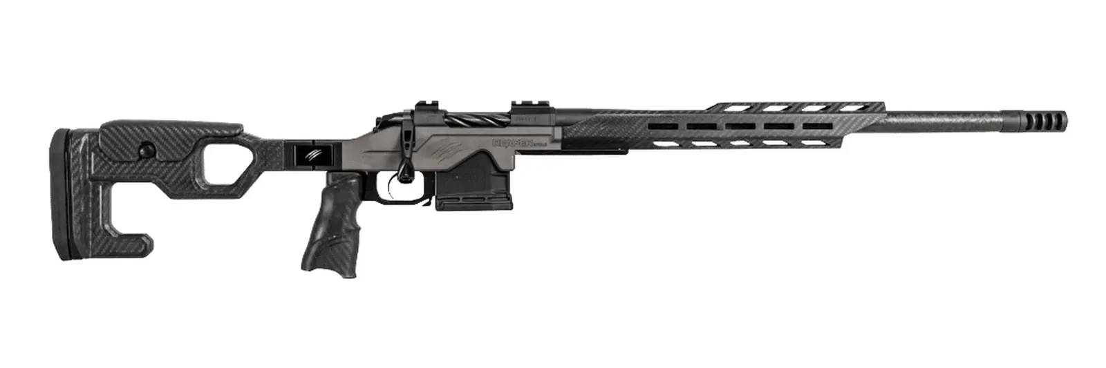 Side profile of the Fierce Reaper H-Tac 2.0 with its folding aluminum chassis and carbon fiber stock and barrel, Fierce Firearms photo