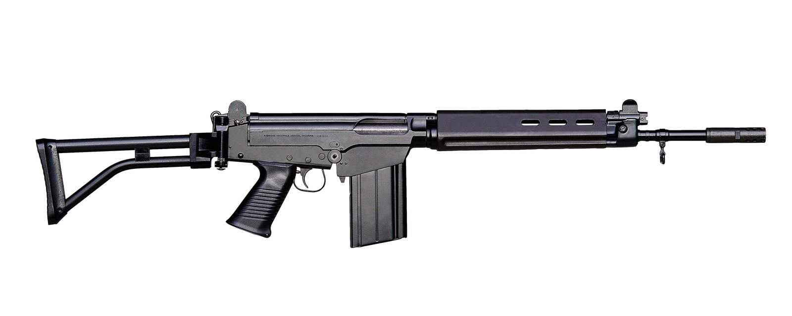 Right side of an FN-made FAL Para with its folding tubular stock extended