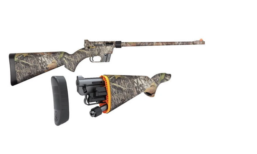 Henry U.S. Survival AR-7 in True Timber camo assembled, and with its barrel, receiver and magazine stowed inside the buttstock