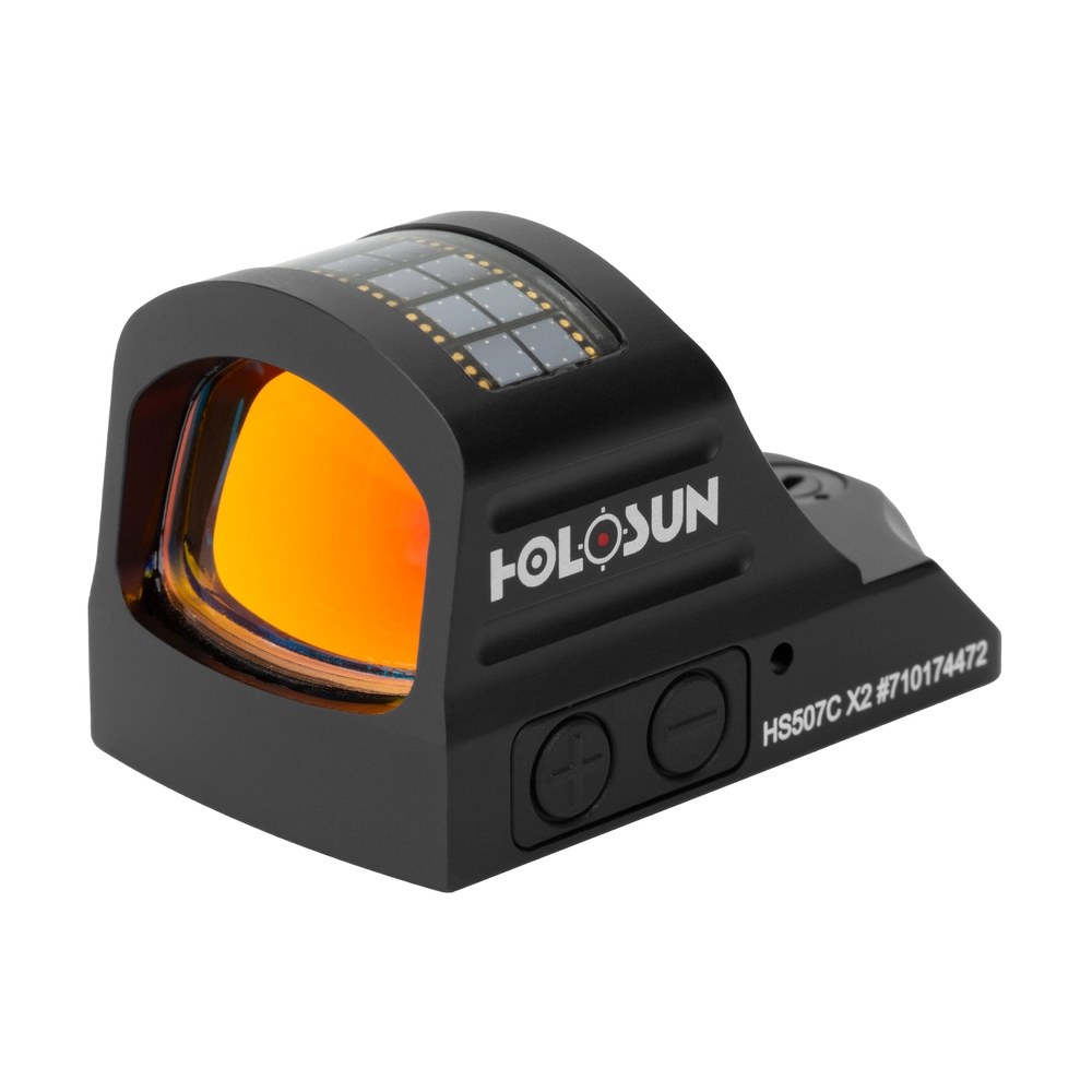 Holosun HS507C X2 pistol red dot with 7075 aluminum housing, solar panel and side buttons