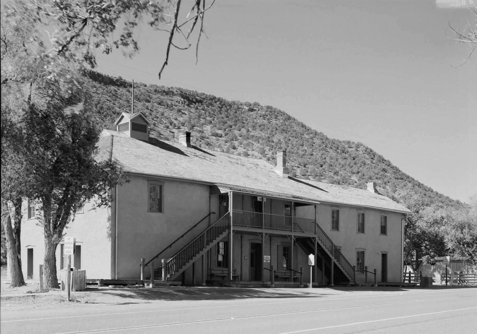 The two-story Lincoln County Courthouse in Lincoln, New Mexico, where Billy the Kid escaped in 1881