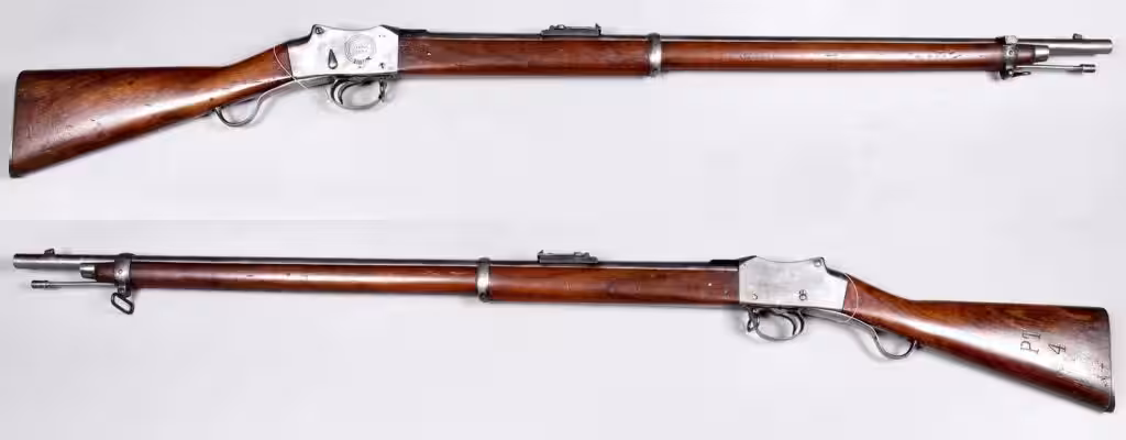 British Martini-Henry falling-block rifle, an antique firearm from the Zulu War era