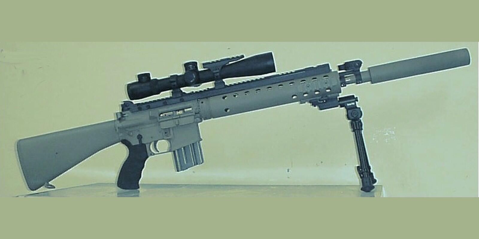 Early Mk 12 Special Purpose Rifle in 5.56 NATO with a scope, suppressor and bipod