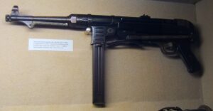 German MP40 submachine gun with folding stock on museum display