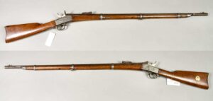 Swedish m/1867 rifle built on the Remington rolling block action, both sides