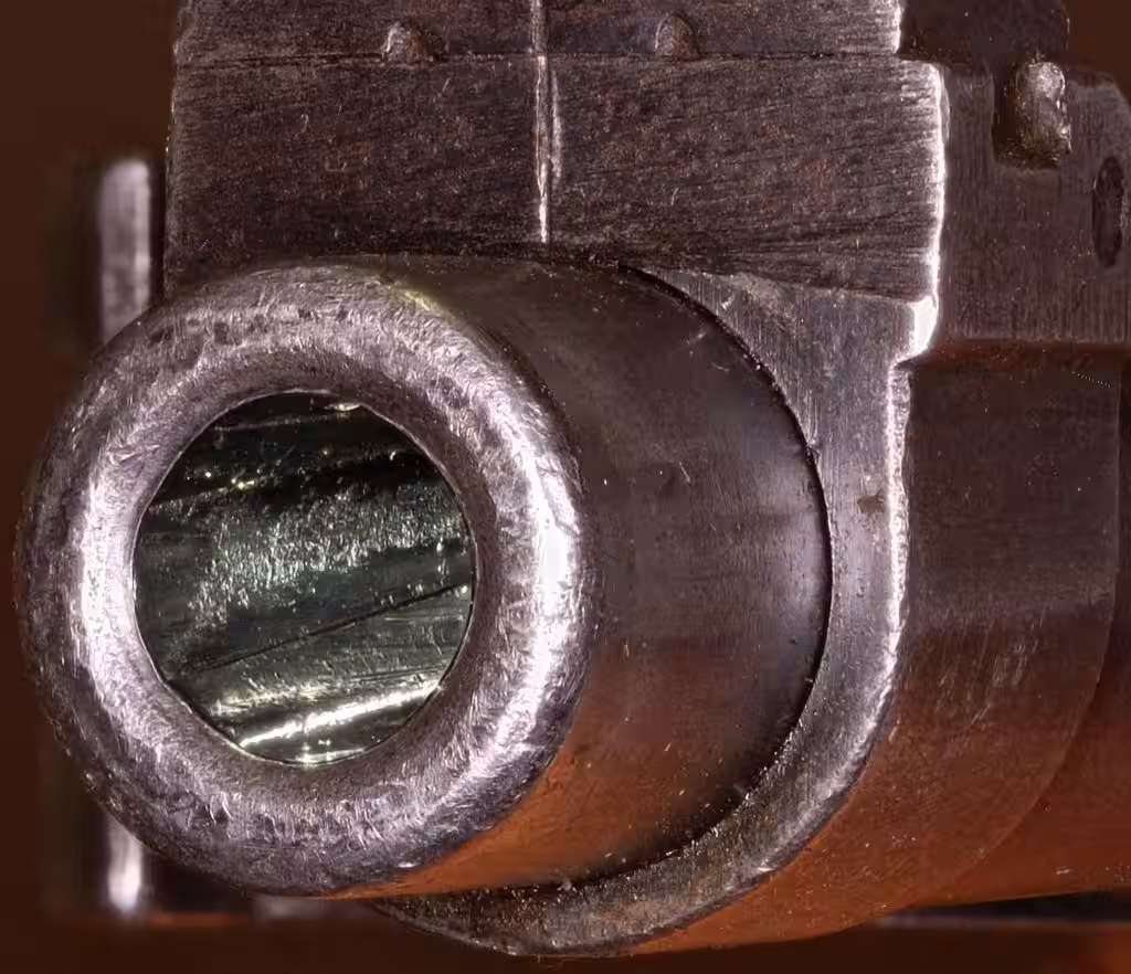 Muzzle and rifled bore of a 1954 Romanian M44 carbine showing wear