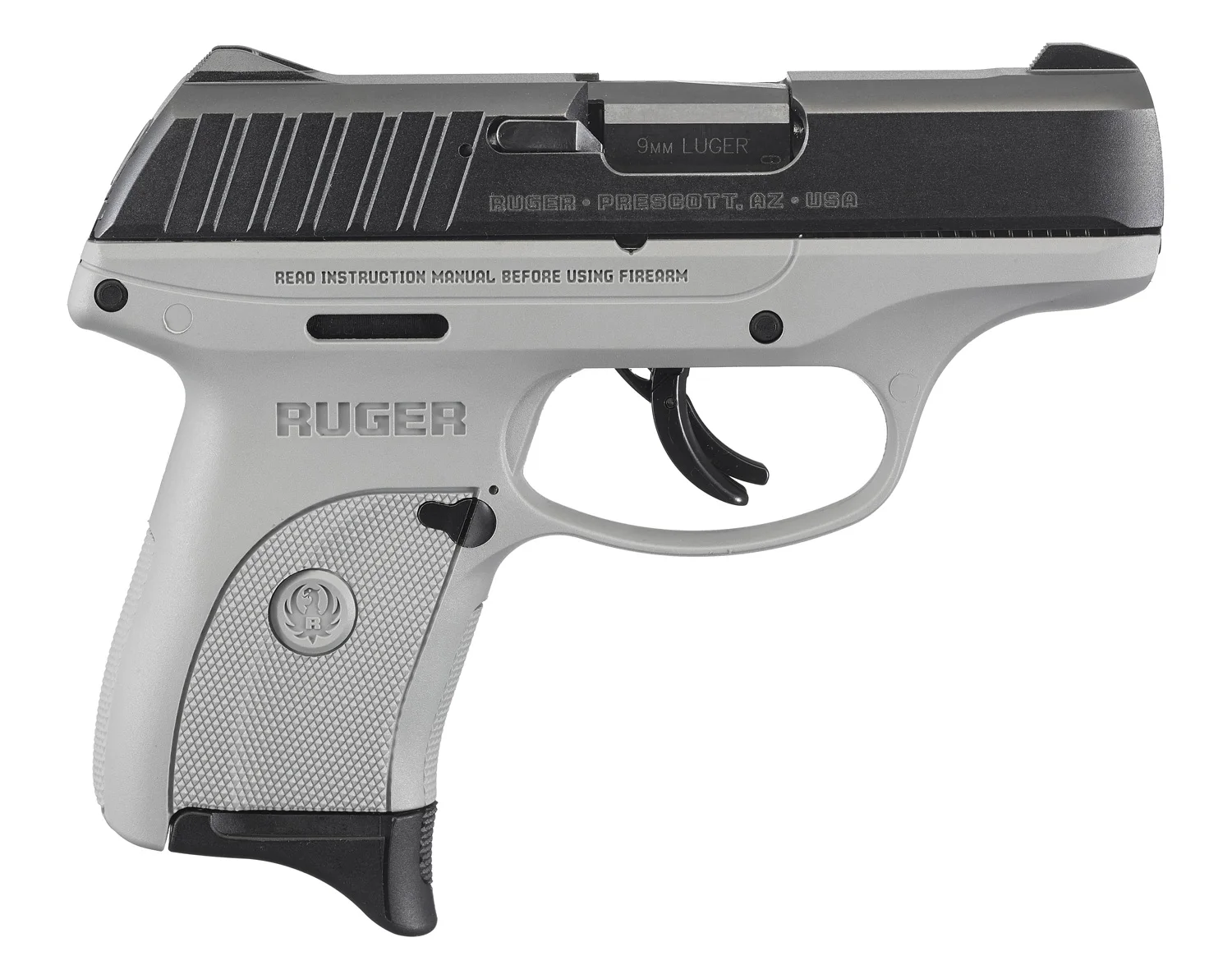 Right side of the Ruger EC9s model 13201 with a gray frame and black slide