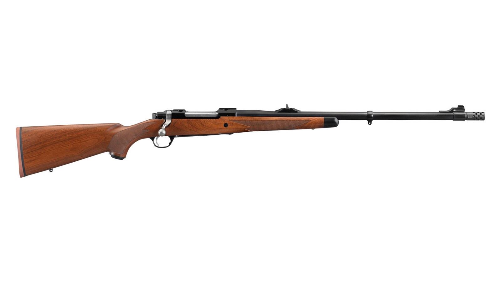 Ruger Hawkeye African .416 Ruger bolt-action rifle with American walnut stock, ebony forend cap and muzzle brake