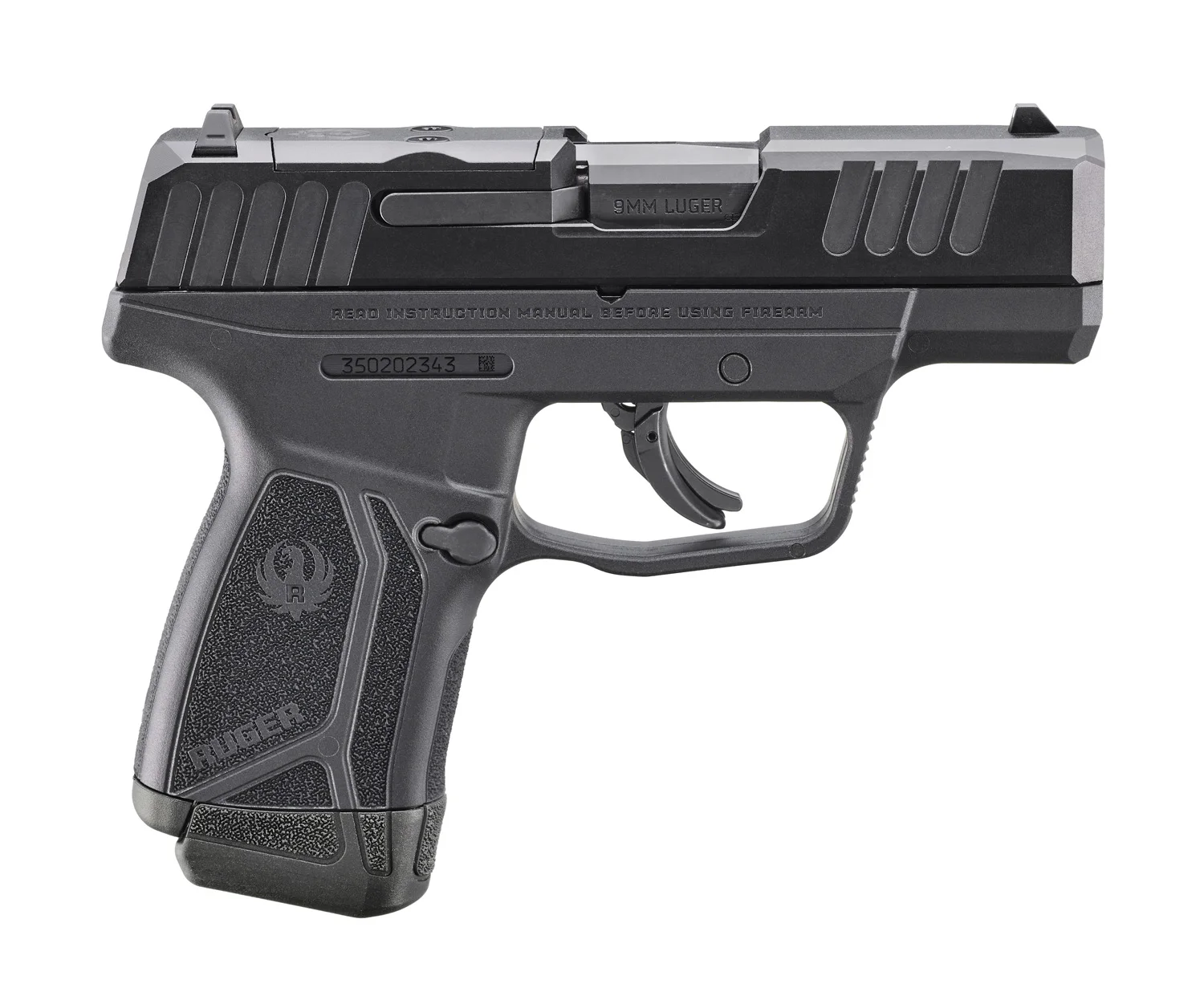 Right side of the Ruger MAX-9 model 3514 optic-ready 9mm pistol with a 12-round magazine