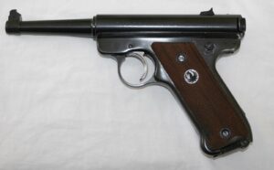 Early Ruger Standard .22 pistol with wood grips, the pistol that became the Ruger Mark II and Mark IV