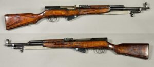 Soviet SKS carbine with folding bayonet, both sides, Swedish Army Museum