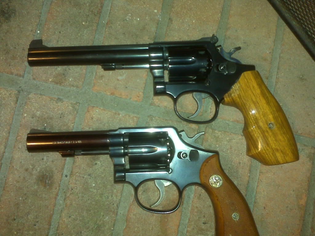 Smith and Wesson Model 10 and Model 14 revolvers with blued finish