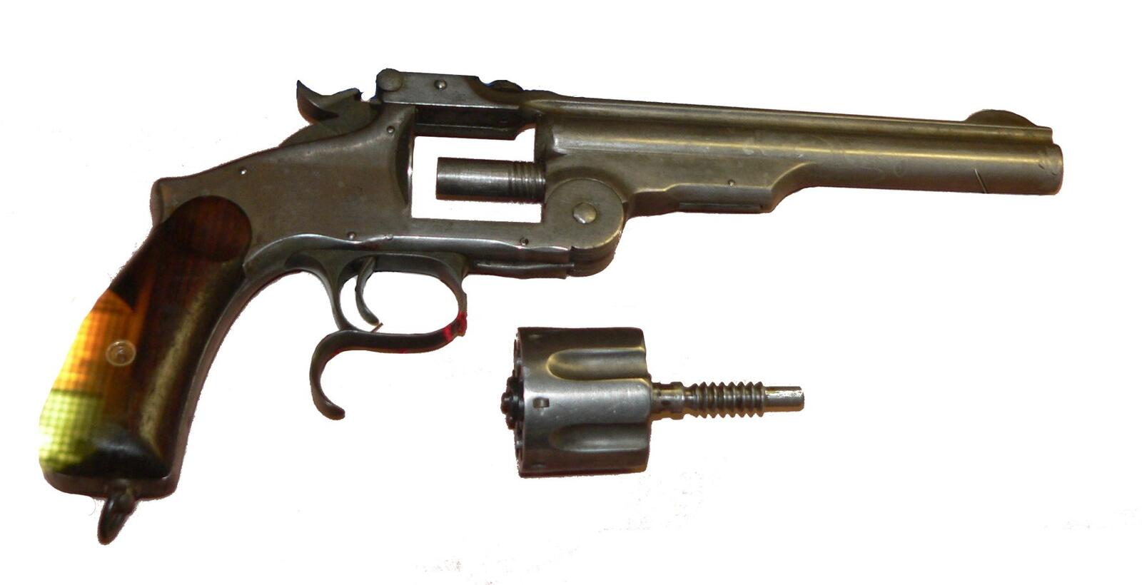 Smith & Wesson Model 3 .44 top-break revolver with its cylinder removed