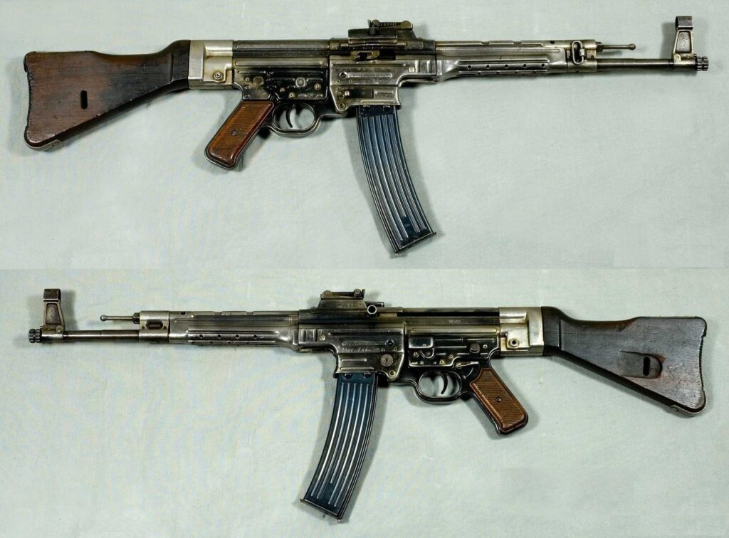 German StG 44 Sturmgewehr assault rifle, both sides, Swedish Army Museum