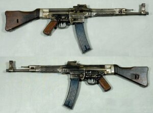 German StG 44 Sturmgewehr assault rifle, both sides, Swedish Army Museum