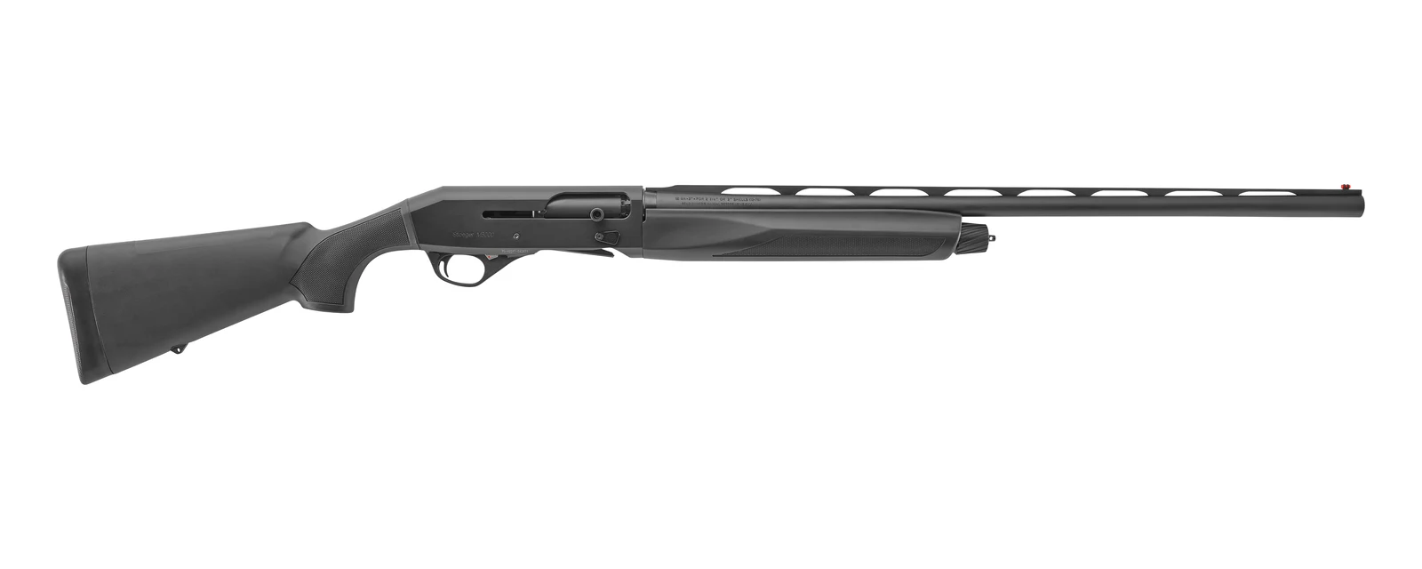 Right side of the Stoeger M3000 12 gauge with black synthetic stock and forend and a 28 inch vent rib barrel, item 36016