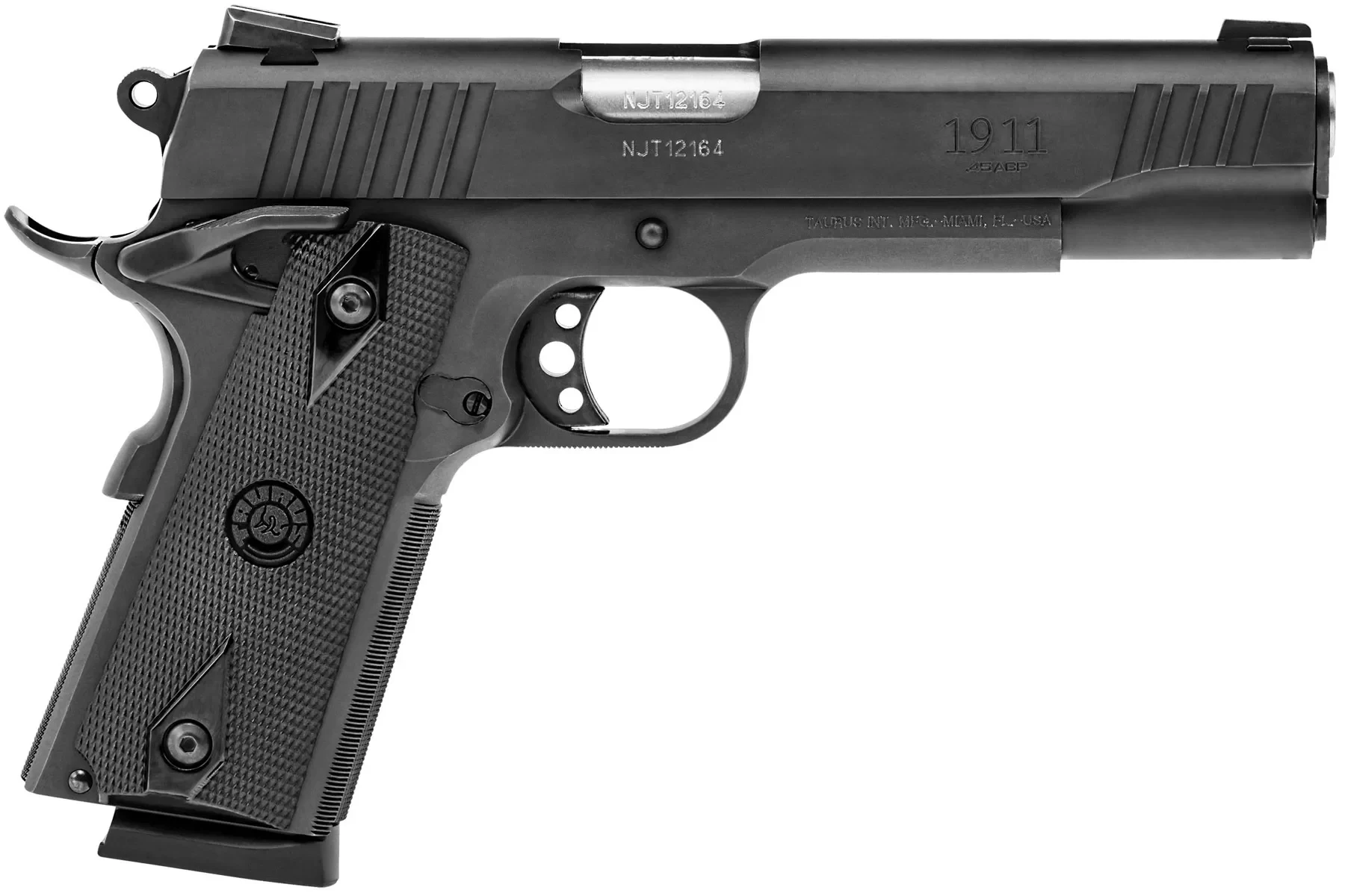Taurus 1911 full size 45 ACP pistol with matte black finish and checkered grips