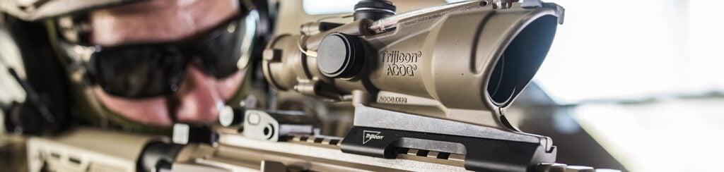 Trijicon ACOG TA31 4x32 in flat dark earth mounted on an AR-15 carbine