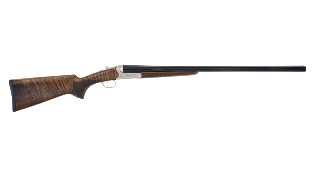 TriStar Bristol Silver side by side shotgun with laser engraved silver frame and Turkish walnut stock