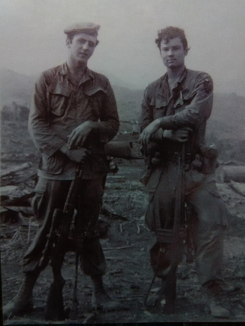 Two US Army snipers in Vietnam in March 1971 holding XM21 sniper rifles with Redfield scopes
