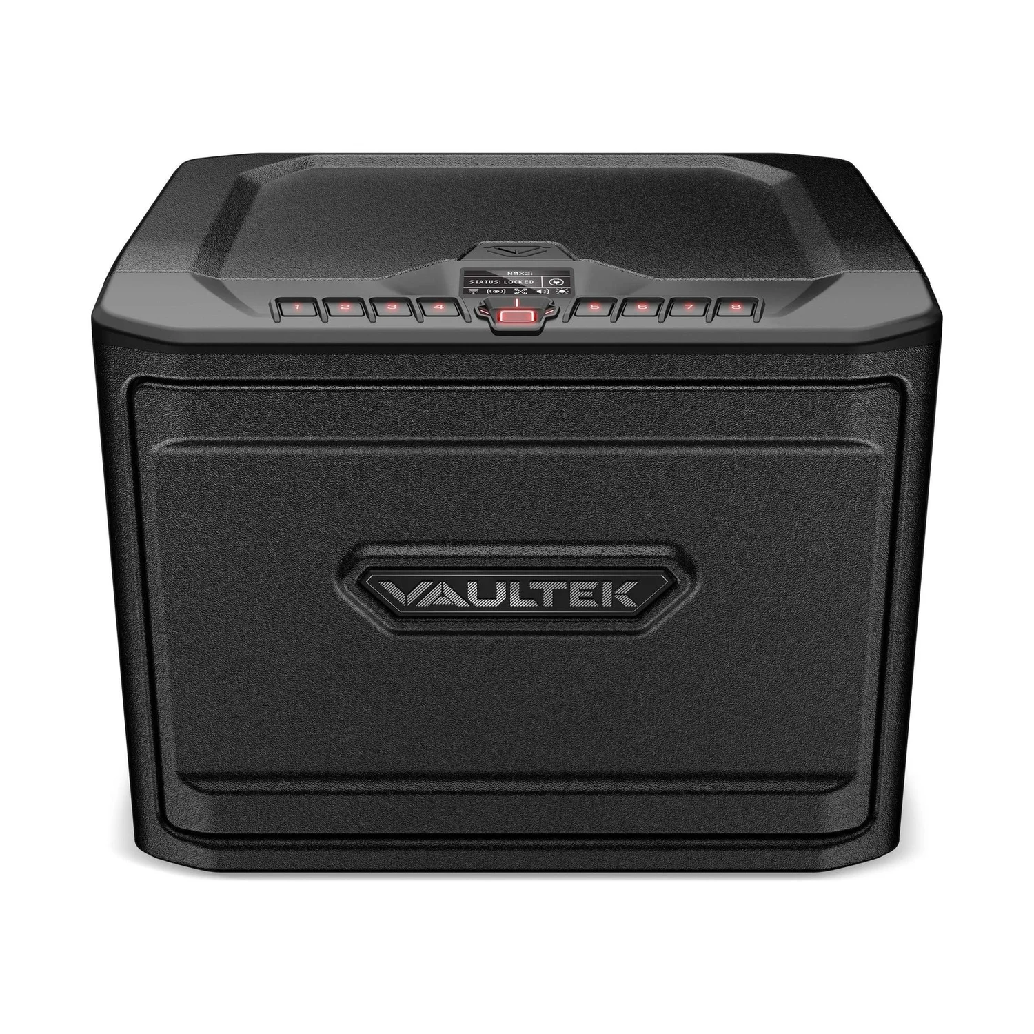 Vaultek MX Series NMX2i biometric multi-pistol safe showing the eight-button keypad and status display