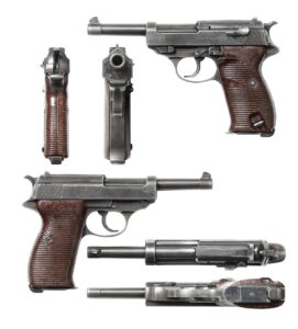 Walther P38 9mm WW2 German service pistol shown from several angles