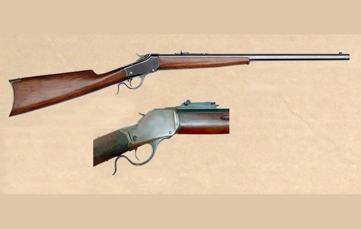 Winchester Model 1885 single-shot rifle with a view of its falling-block action