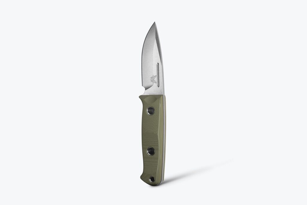 Benchmade 165-1 Mini Bushcrafter fixed blade knife with OD green G10 handle