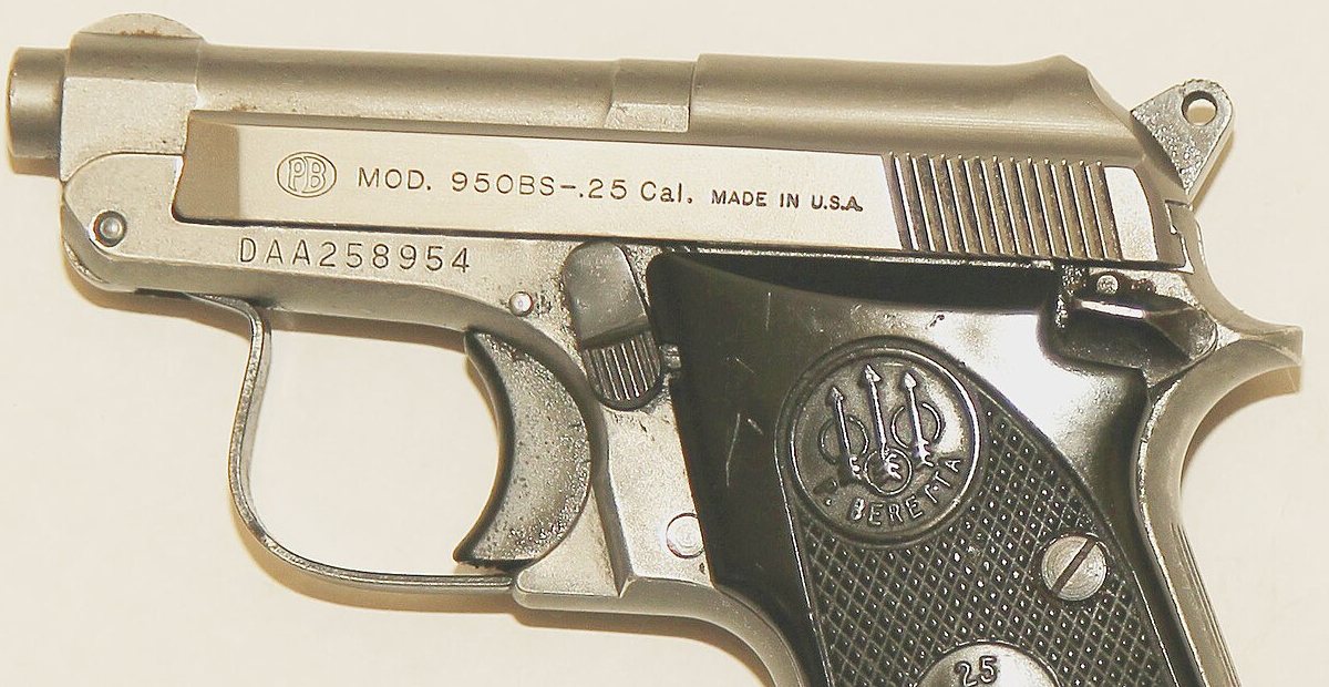 Mod. 950BS .25 Cal. marking on the slide of a Beretta 950BS pistol