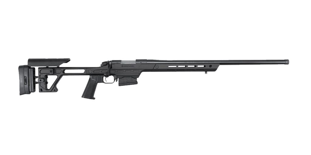 Bergara B-14 BMP with black aluminum chassis, adjustable buttstock and AICS magazine, side view
