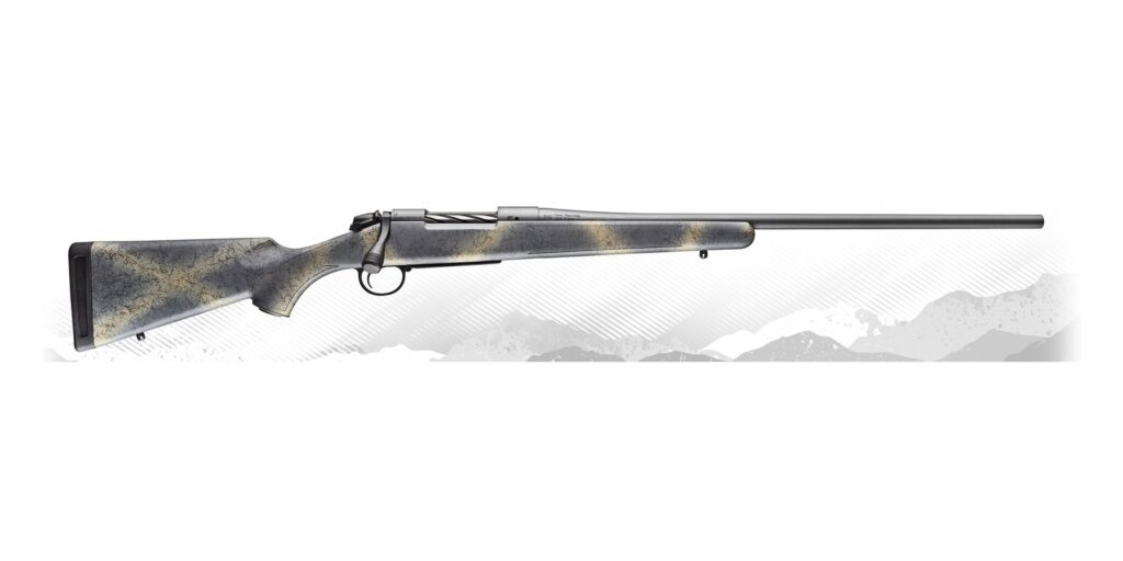 Bergara B-14 Wilderness Hunter with camo synthetic stock and Sniper Grey Cerakote barrel, side view
