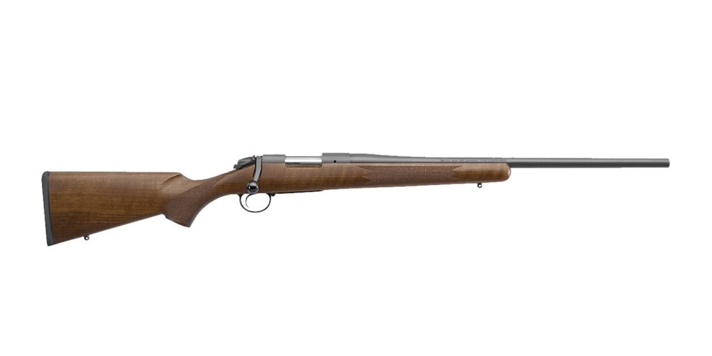 Bergara B-14 Woodsman with straight-comb walnut stock and matte blue barrel, side view