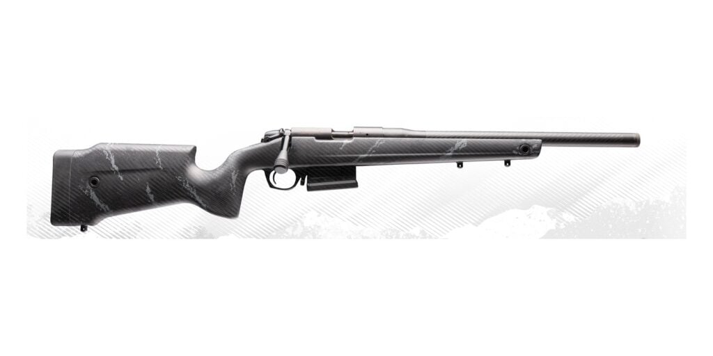 Bergara B-14R Crest CF .22 LR with carbon fiber Crest stock and carbon fiber barrel, side view