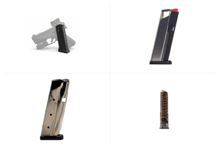 Four Glock 43X magazines: GLOCK factory 15-round, PSA Dagger Micro 15-round, Shield Arms S15 Gen 3 and ETS 19-round