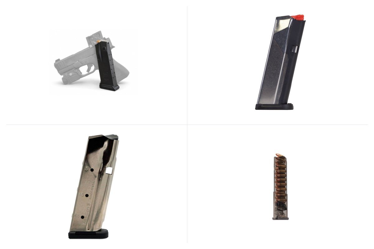 Four Glock 43X magazines: GLOCK factory 15-round, PSA Dagger Micro 15-round, Shield Arms S15 Gen 3 and ETS 19-round