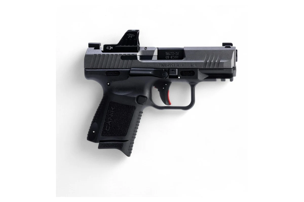 Canik TP9 Elite SC MO1 package with the MeCanik MO1 red dot mounted on the slide