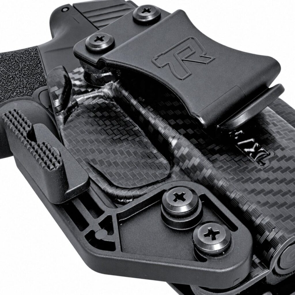 Concealment Express Holster Claw kit mounted on a carbon fiber Kydex IWB holster