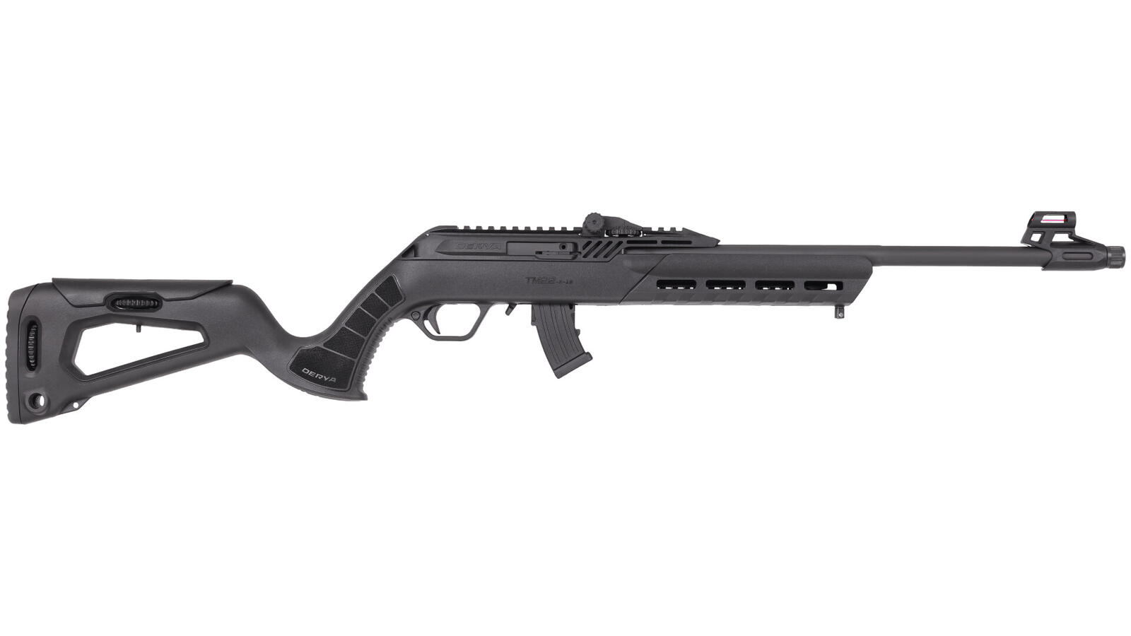 Derya TM22 Timekeeper .22 LR rifle with adjustable stock, rail-mounted rear sight and threaded barrel