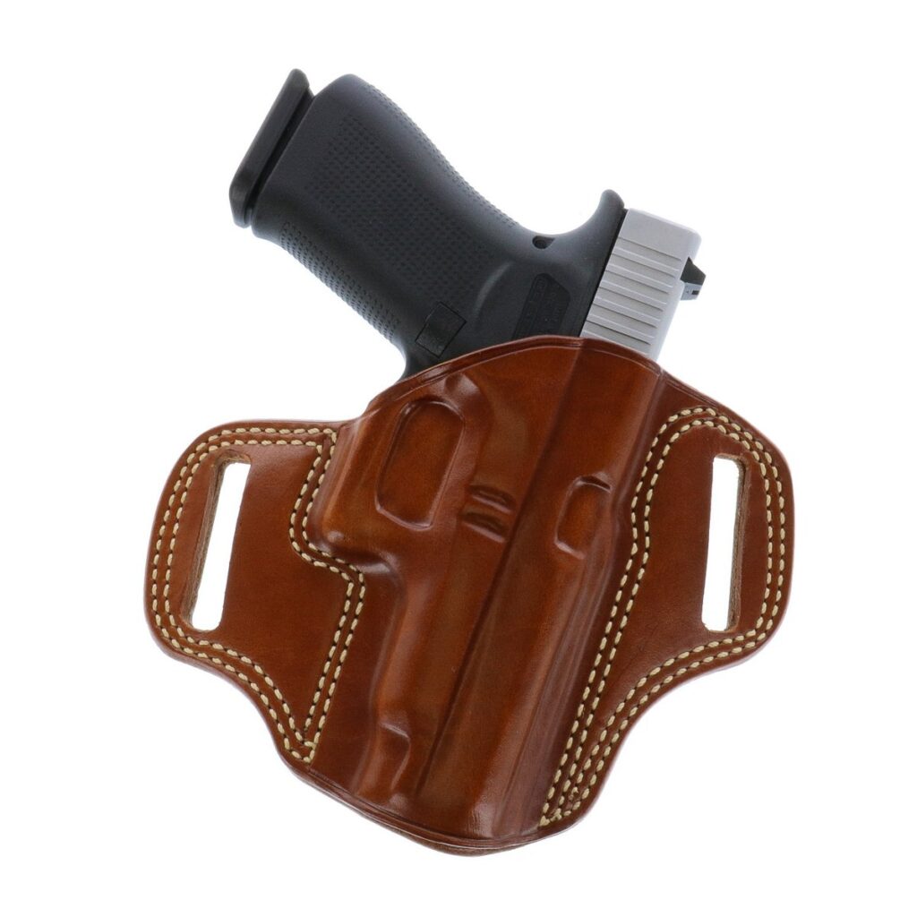 Galco Combat Master leather pancake holster in tan with a Glock