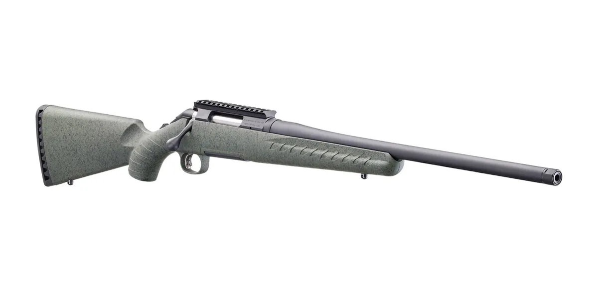 Glenfield Model A 52001 in .308 Win showing the Moss Green Splatter stock, three-lug bolt, Picatinny base and threaded barrel, Glenfield photo