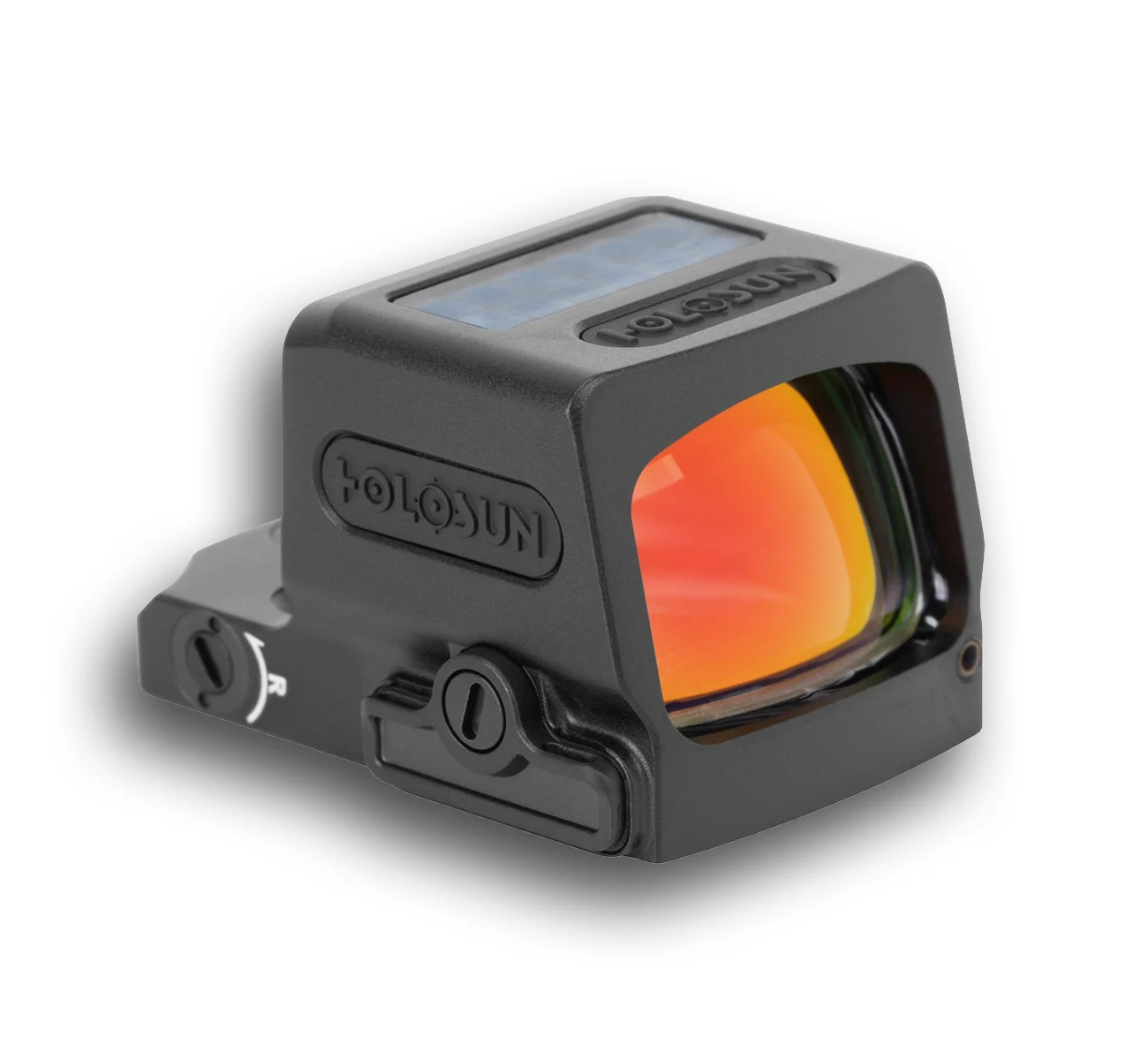 Holosun EPS Core MRS gold enclosed pistol sight, front three-quarter view