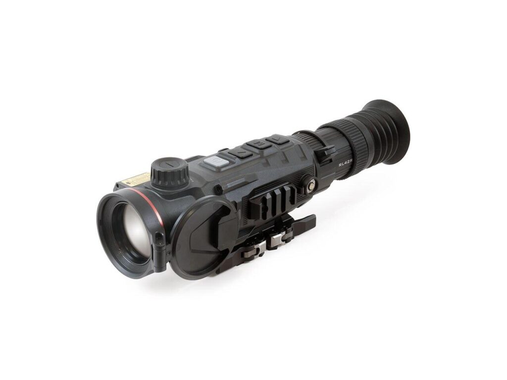 iRay Rico Mk2 LRF RL42R thermal weapon sight with its 42 mm objective and dual throw rail mount