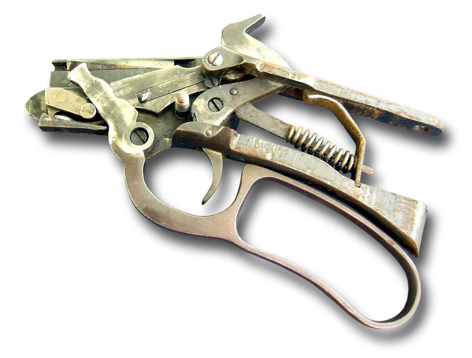 Internal parts of a Marlin 39A action, showing the hammer, mainspring, lever and carrier