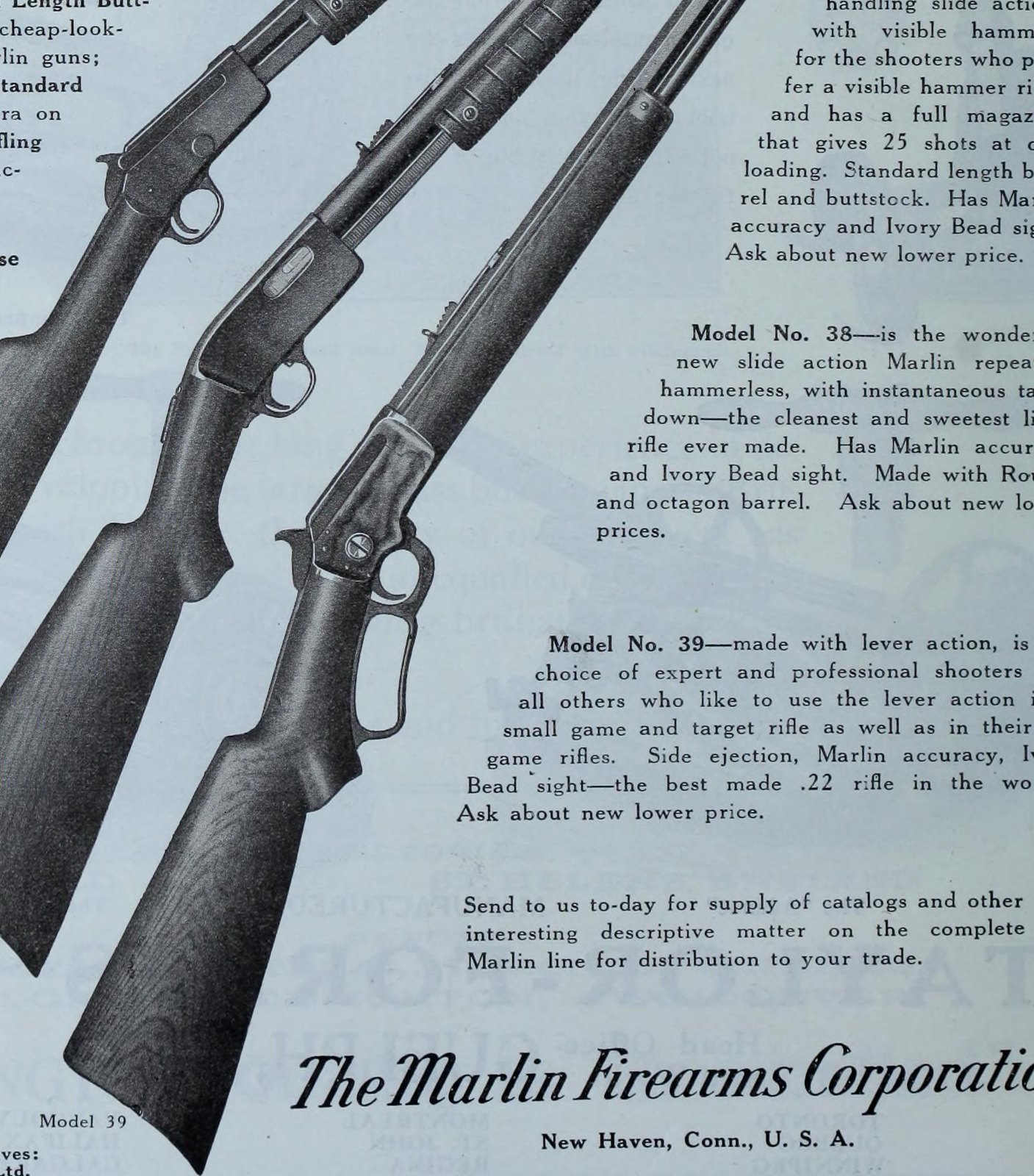 1922 Marlin advertisement showing the new Model 39 lever-action .22 rifle