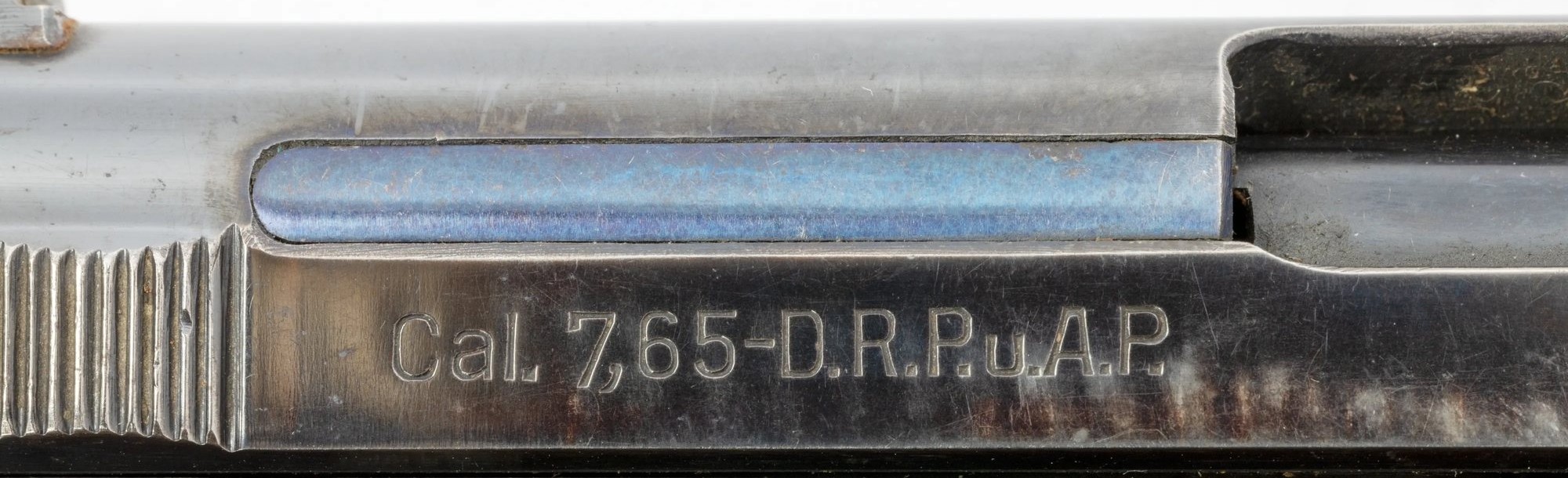 Cal. 7,65 caliber stamp on the slide of a Mauser Model 1934 pistol