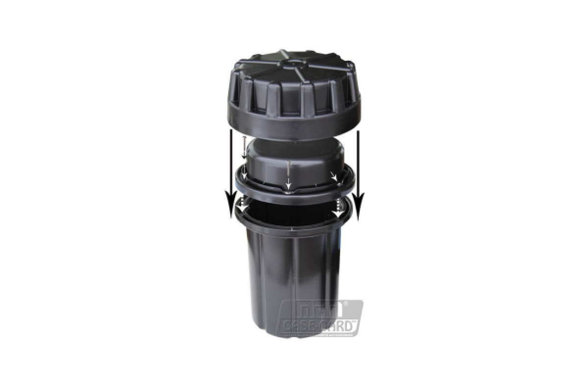 MTM Survivor Ammo Can, a black screw-top polymer cylinder