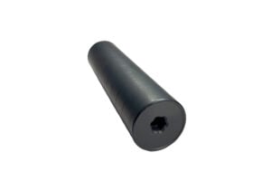 San Tan Tactical 1836 Frontier .30 Cal suppressor in black Cerakote, muzzle end facing the camera, on white