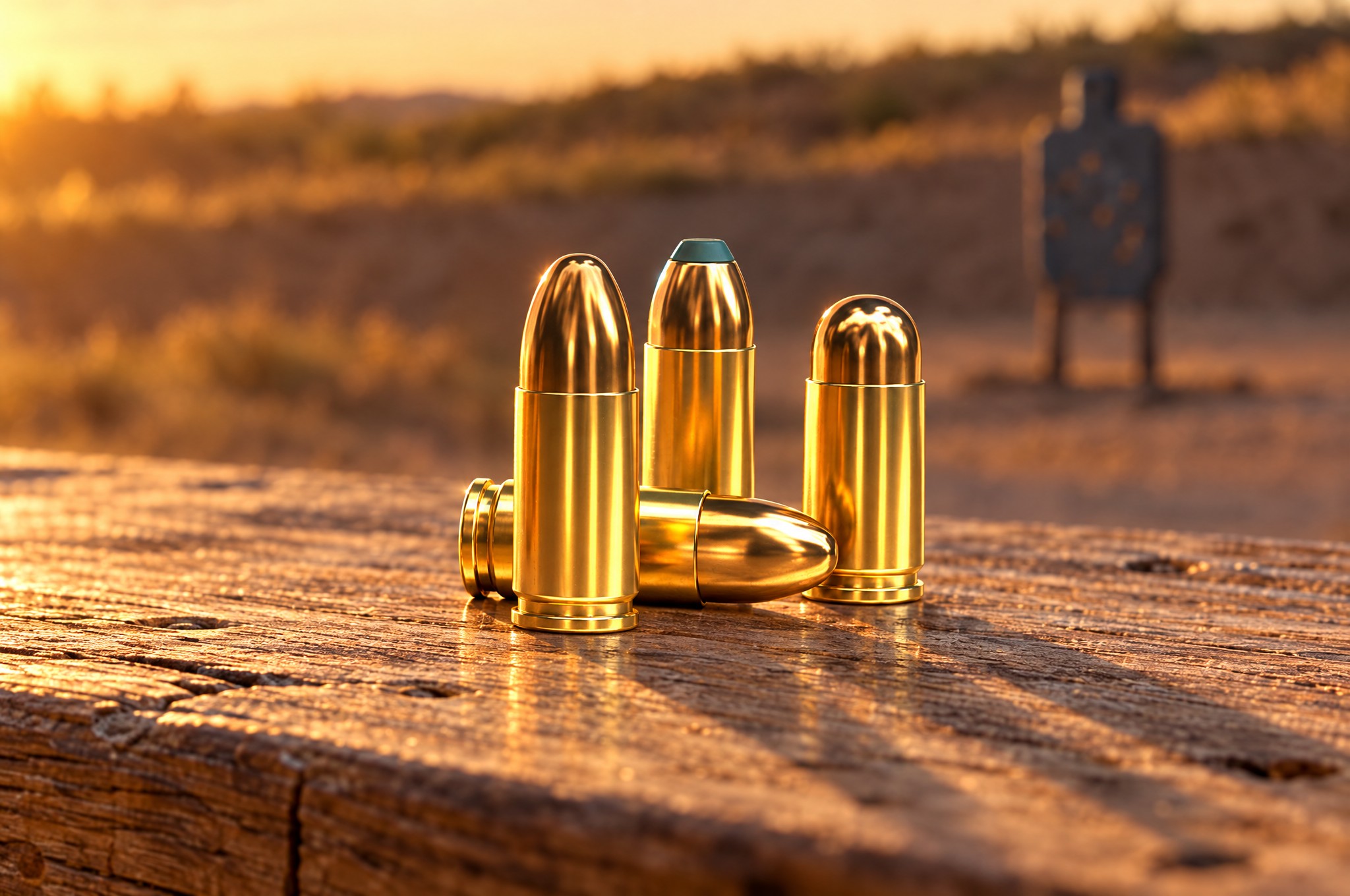 Sellier & Bellot review: S&B pistol cartridges on a weathered shooting bench at golden hour