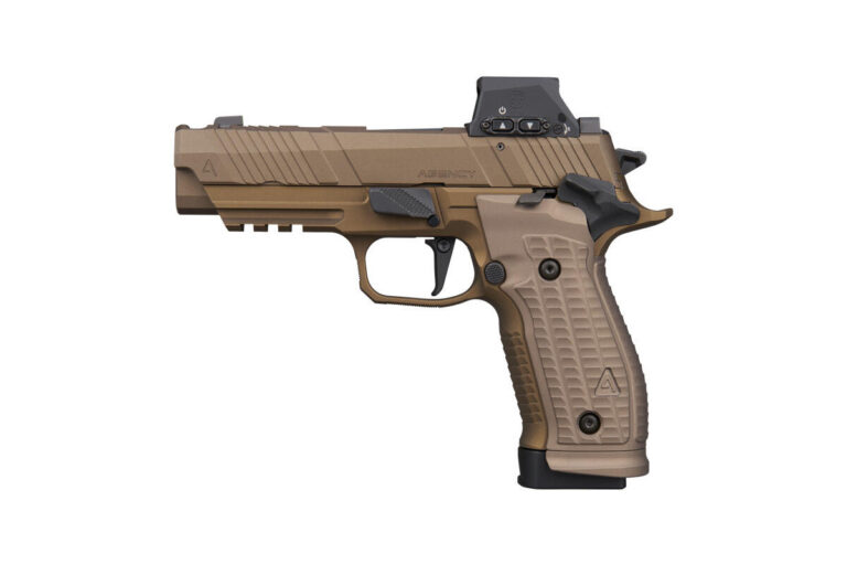 SIG Sauer P226-X AGENCY 9mm pistol in burnt bronze with ROMEO-X red dot, left side, SIG product photo